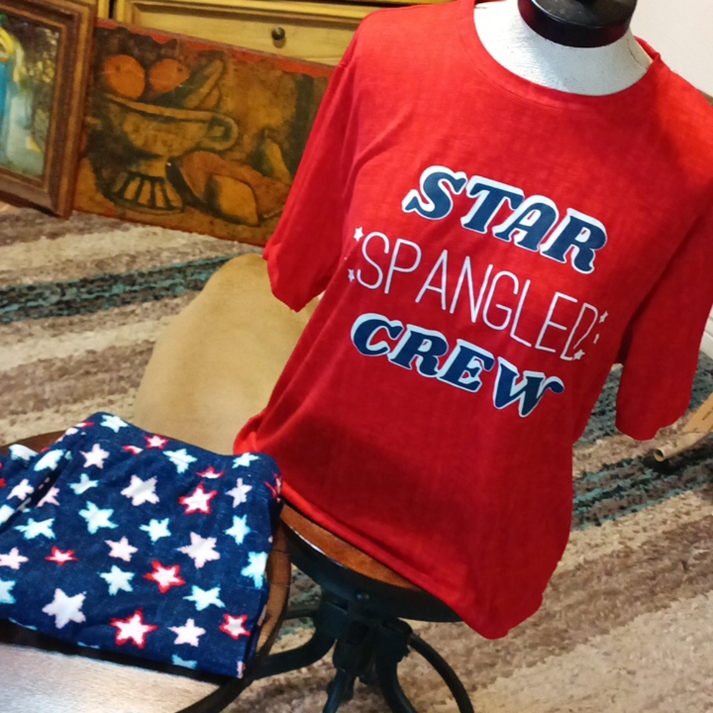 Womens Sleepwear Top shirt bottom Shorts Stars PATRIOTIC L Red white blue